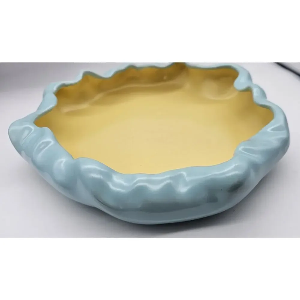 Vintage Metlox PoppyTrail Blue & Yellow Free Form Centerpiece Bowl MCM USA